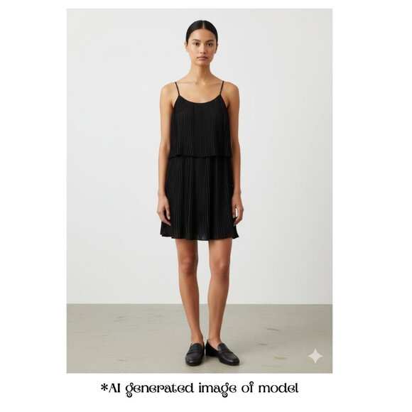 Vince Camuto Black Pleated Drop-Waist Mini Dress, Petite Small (PS) - Picture 1 of 3